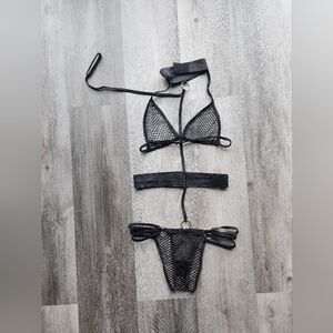 Fishnet ring linked Choker teddy bodysuit